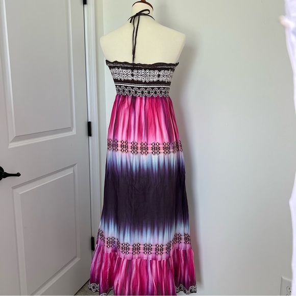 VTG Boston Proper Women’s Silk Cotton Maxi Dress Sz 8Tie Dye Beach Summer Halter - Picture 6 of 10